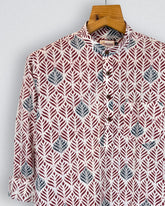 Leafy Charm – Printed Cotton Short Kurta in Maroon & Black